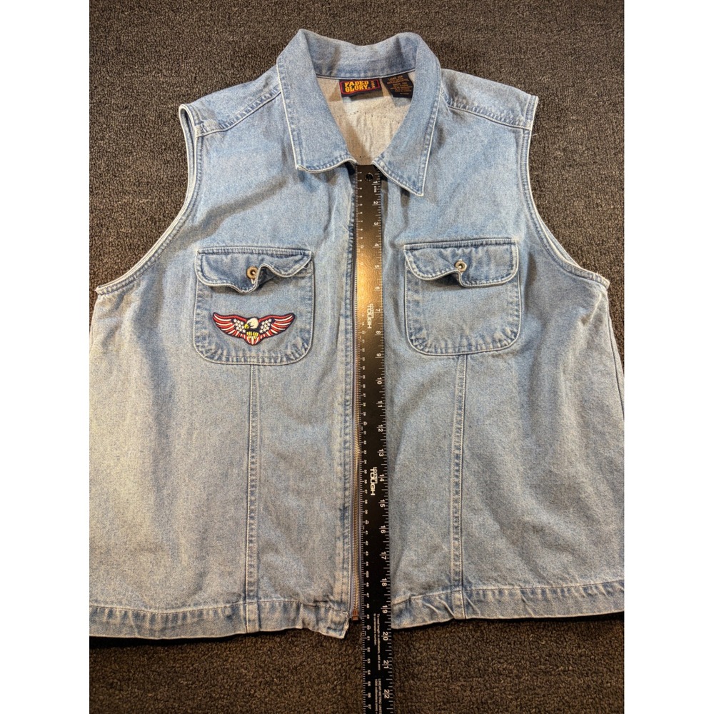 Faded Glory Womens 20W Denim Vest Harley Davidson Patch Eagle Light Wash Zip Up - Picture 8 of 10